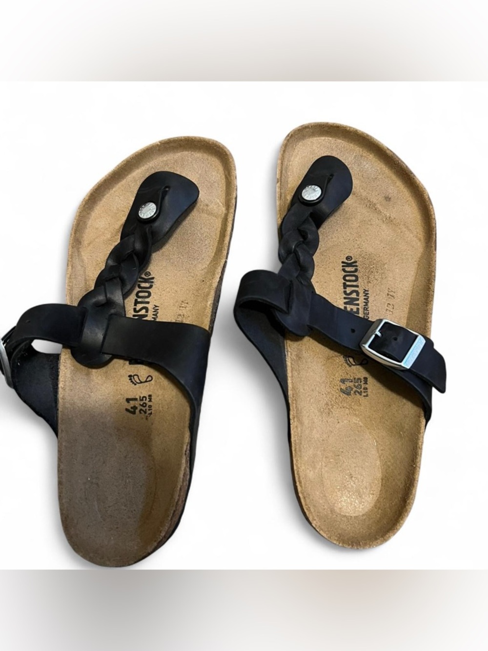 Birkenstock Black Braided Toe-Post Cork Sandals